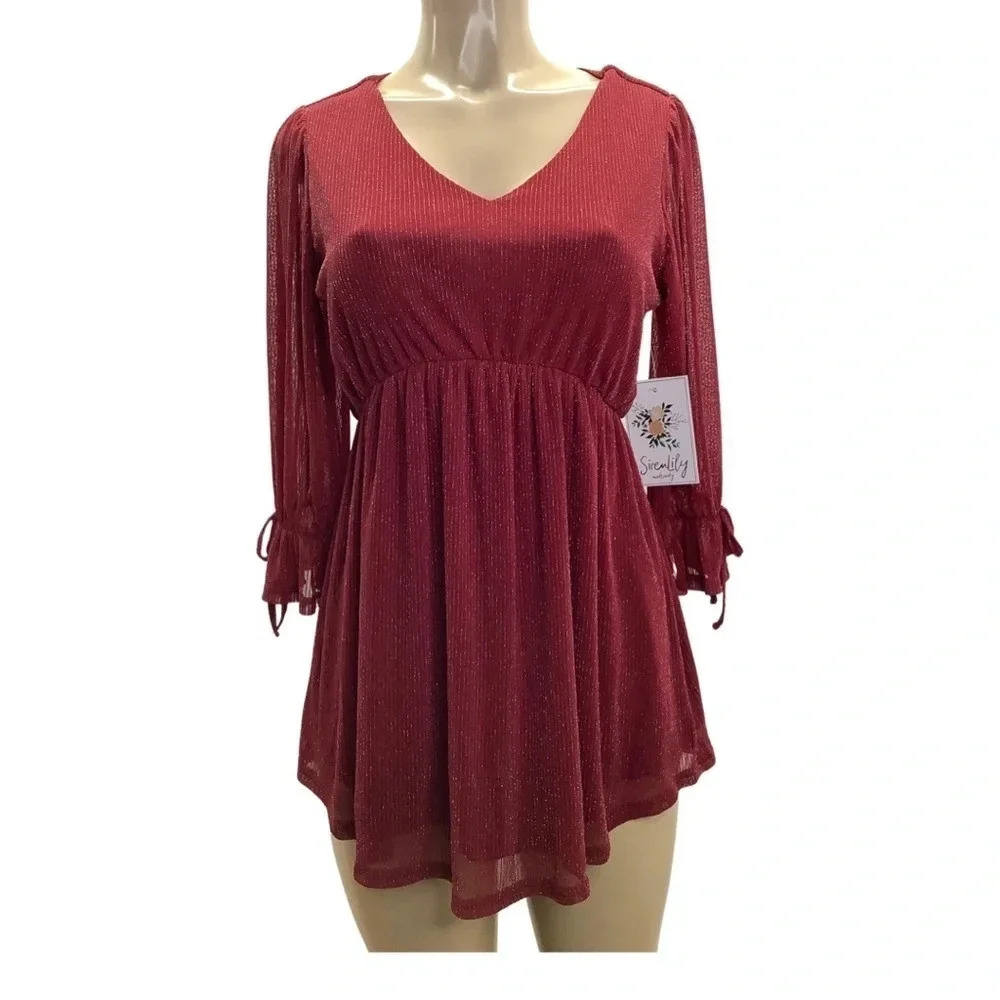 Siren Lily Maternity Shimmery Top with elastic and ties on sleeves New